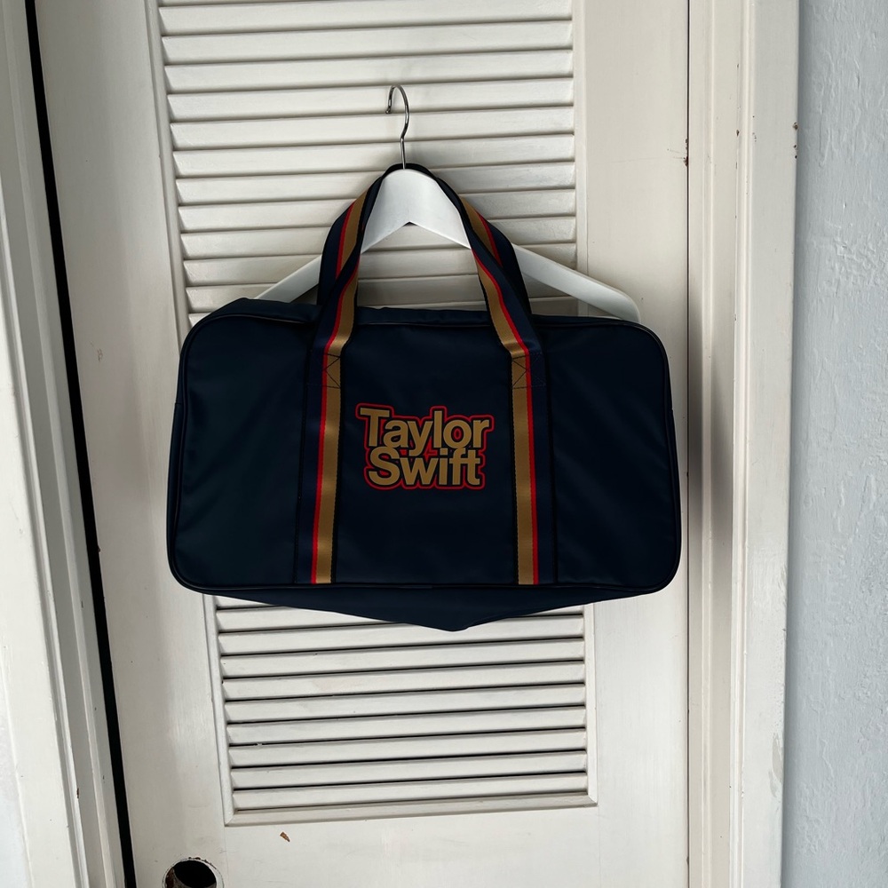 Taylor Swift Navy midnights Duffel Bag with Red and Yellow Accents